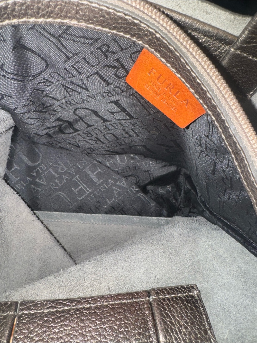Furla "Divide It" Small Metallic Bronze Pebbled Leather Tote Bag with Charm - Picture 4 of 5